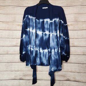 Young Fabulous & Broke Carmen Tie Dye Balloon Sleeve Tie Front Top Size M Blue